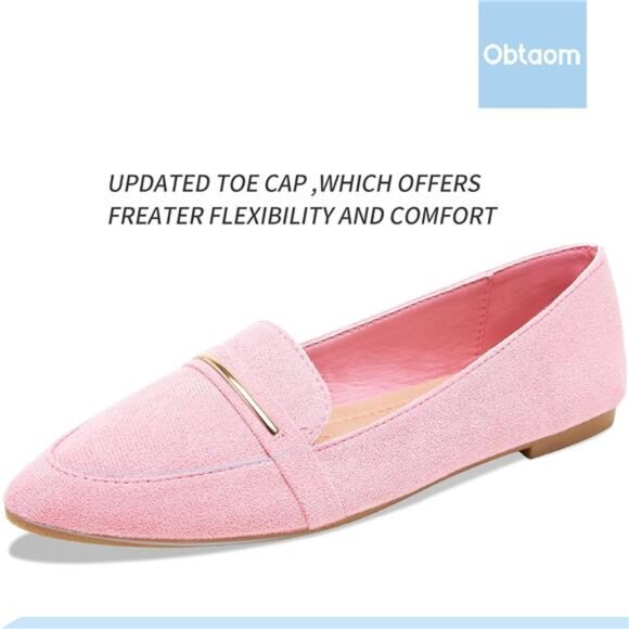 Women's Pointy Toe Loafer Flat Comfortable Pink Faux Suede - Picture 5 of 7